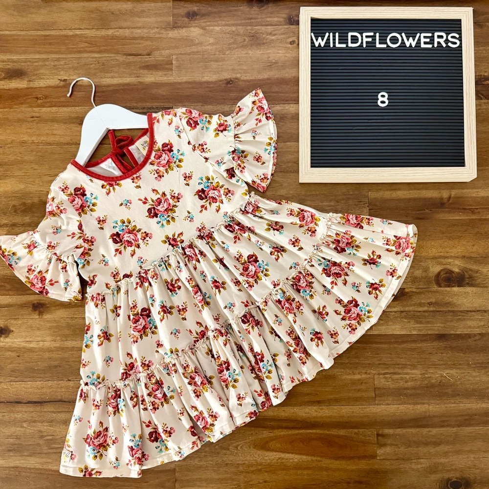 Wildflowers Pocketful of Wonder Prairie Emma Top 8 Cream Red Floral Knit Tiered